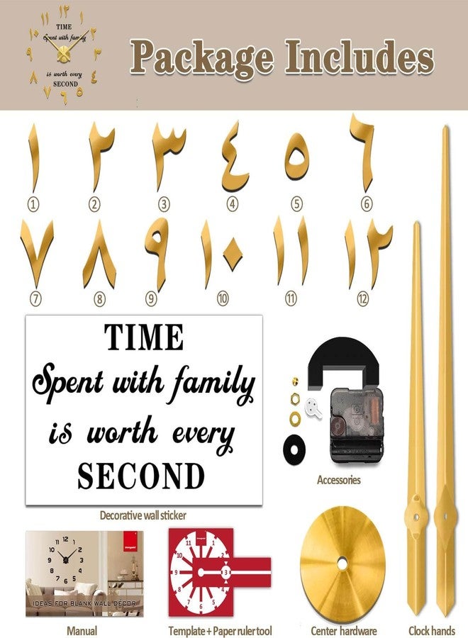VANGOLD Large DIY Wall Clock, 2-Year Warranty Modern 3D Wall Clock with Eastern Arabic Numerals for Home Office Christmas Decorations Gift (Gold) - Image 4